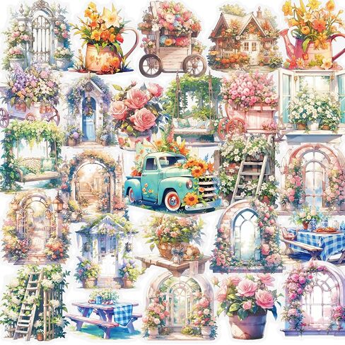 50PCS Watercolor Teacup Clear PET Stickers, Vintage Floral Tea Cup Transparent Die-Cut Decals, Aesthetic Waterproof Stickers for Journal Scrapbook Planner Laptop Water Bottle DIY Decor in Kuwait