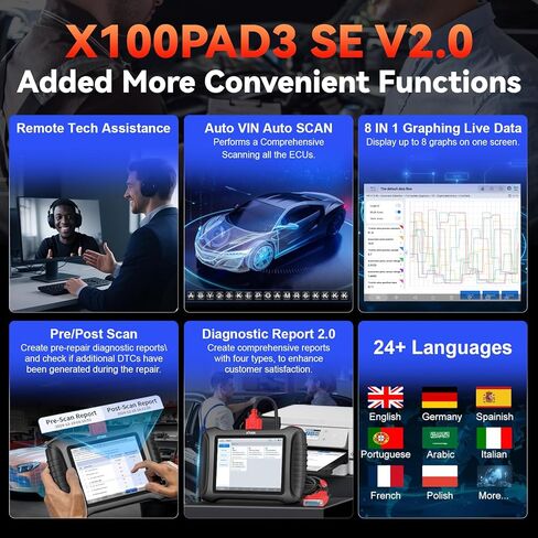 XTOOL X100 PAD3 SE ماسح ضوئي OBD2 ثنائي الاتجاه مدعوم بالذكاء الاصطناعي، أداة فحص النظام بالكامل مع إعادة ضبط 38+، أداة تشخيص ماسح ضوئي للسيارة مع FCA AutoAuth، ECU C0ding، إعادة تعلم مستشعر الكرنك، CANFD/DOIP، تحديث لمدة عامين in Kuwait