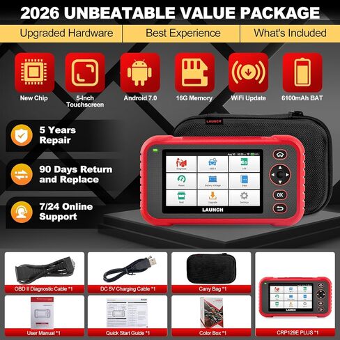LAUNCH CRP129E Plus Obd2 Scanner، أداة مسح تشخيصية كاملة للنظام الكل في واحد، تحديث مجاني مدى الحياة، 12 إعادة ضبط الزيت/TPMS/EPB/SAS/BMS/إعادة ضبط الخانق، ترميز الحاقن، FCA AutoAuth، اختبار البطارية، VIN التلقائي in Kuwait
