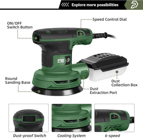 Sander العشوائي البروستورمر 5 بوصة مع Sandpapers 21pcs ، 8000-13000 دورة في الدقيقة ، 2.6AMP Sander مع 6 سرعات متغيرة ، جمع الغبار للتلميع ، الصنفرة in Kuwait