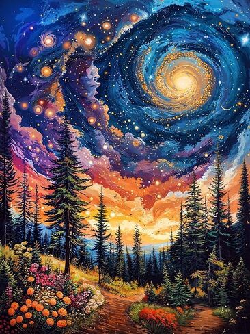 YQFCZDQ Abstract Landscape Diamond Art Kits for Adults,Forest Starry Sky 5D Diamond Painting Kits Round Diamond Dots for Beginners,DIY Full Drill Paint with Diamonds Picture Gem Art Home Decor 12x16In in Kuwait