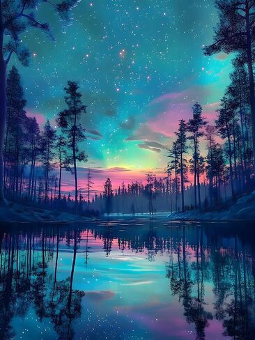YQFCZDQ Abstract Landscape Diamond Art Kits for Adults,Forest Starry Sky 5D Diamond Painting Kits Round Diamond Dots for Beginners,DIY Full Drill Paint with Diamonds Picture Gem Art Home Decor 12x16In in Kuwait