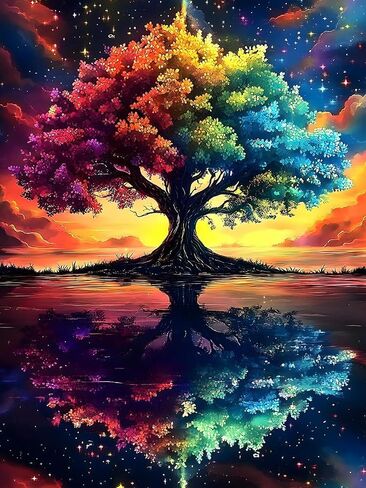 YQFCZDQ Abstract Landscape Diamond Art Kits for Adults,Forest Starry Sky 5D Diamond Painting Kits Round Diamond Dots for Beginners,DIY Full Drill Paint with Diamonds Picture Gem Art Home Decor 12x16In in Kuwait
