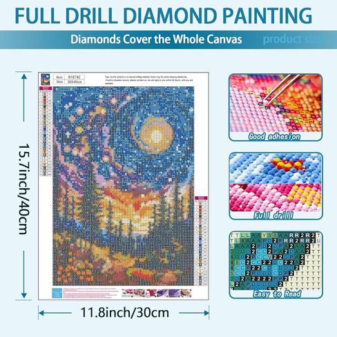 YQFCZDQ Abstract Landscape Diamond Art Kits for Adults,Forest Starry Sky 5D Diamond Painting Kits Round Diamond Dots for Beginners,DIY Full Drill Paint with Diamonds Picture Gem Art Home Decor 12x16In in Kuwait
