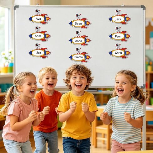 48 Pcs Magnetic Name Tags Reusable Dry Erase Magnetic Labels Waterproof Name Tag Magnets for Classroom, School Bus, Locker, Whiteboard, Fridge, Office, Home (Spaceman) in Saudi Arabia