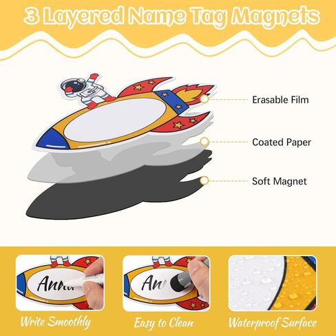 48 Pcs Magnetic Name Tags Reusable Dry Erase Magnetic Labels Waterproof Name Tag Magnets for Classroom, School Bus, Locker, Whiteboard, Fridge, Office, Home (Spaceman) in Saudi Arabia