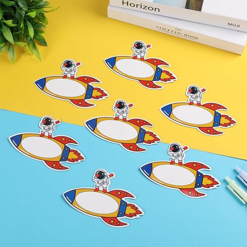 48 Pcs Magnetic Name Tags Reusable Dry Erase Magnetic Labels Waterproof Name Tag Magnets for Classroom, School Bus, Locker, Whiteboard, Fridge, Office, Home (Spaceman) in Saudi Arabia