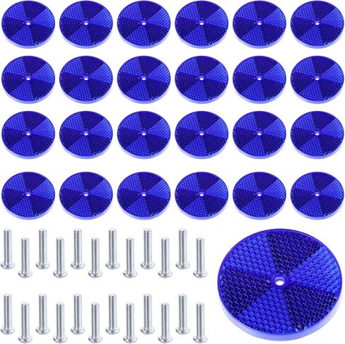 24 Pack Front Round Reflector for Driveway Fence Gate Posts Trailers Safety Reflectors with Center Mounting Holes Automobiles Boats Mailboxes (Blue) in Kuwait