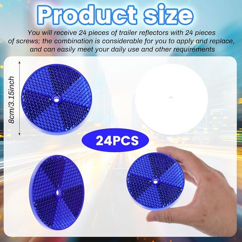 24 Pack Front Round Reflector for Driveway Fence Gate Posts Trailers Safety Reflectors with Center Mounting Holes Automobiles Boats Mailboxes (Blue) in Kuwait