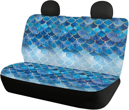 Blue Mermaid Scales Car Seat Covers Full Set Universal Auto Low Back Front Washable Seat Covers Split Bench Rear Seat Protector Easy to Install in Kuwait