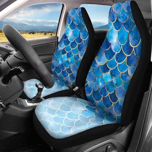 Blue Mermaid Scales Car Seat Covers Full Set Universal Auto Low Back Front Washable Seat Covers Split Bench Rear Seat Protector Easy to Install in Kuwait