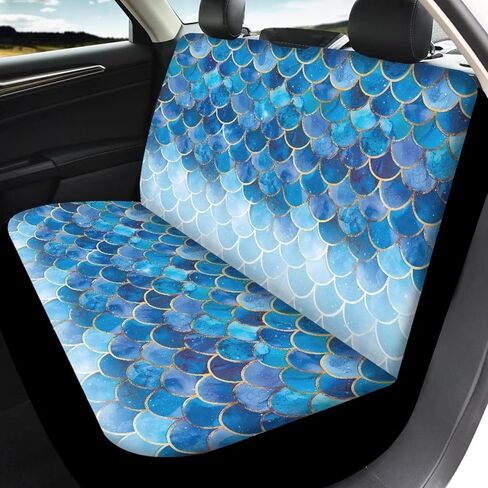 Blue Mermaid Scales Car Seat Covers Full Set Universal Auto Low Back Front Washable Seat Covers Split Bench Rear Seat Protector Easy to Install in Kuwait