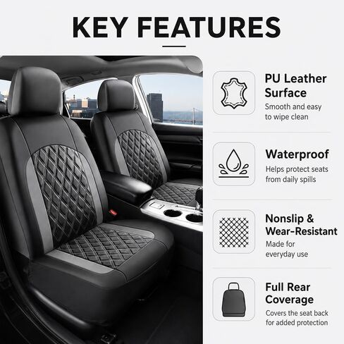 Car Seat Cover for Toyota FJ Cruiser 2006-2021 2022 2023 2024 2025 2026, Leather Comfortable Breathable Non Slip Front Rear Seats Universal Interior Protectors Cover,A/Grey-Full Set in Kuwait