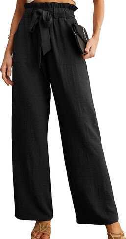 HiMONE Women's Petite Wide Leg Pants with Pockets High Waist Adjustable Knot Loose Casual Trousers Business Work Casual Pant in Saudi Arabia