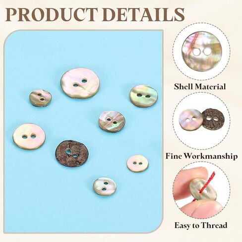 uxcell 25Pcs Natural Shell Button, 2 Hole 10mm Mother of Pearl Buttons for Shirt Coats Suits Jacket Jeans Skirts DIY Sewing Crafts, 1.5-2.3mm Thick, Brown in Kuwait