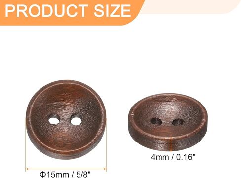 HARFINGTON 10pcs 24L Wooden Sewing Button 5/8"(15mm) 2 Holes Wood Round Craft Replacement Buttons for Clothing DIY Crafts Decoration, Medium Brown in Kuwait