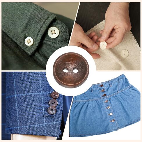 HARFINGTON 10pcs 24L Wooden Sewing Button 5/8"(15mm) 2 Holes Wood Round Craft Replacement Buttons for Clothing DIY Crafts Decoration, Medium Brown in Kuwait