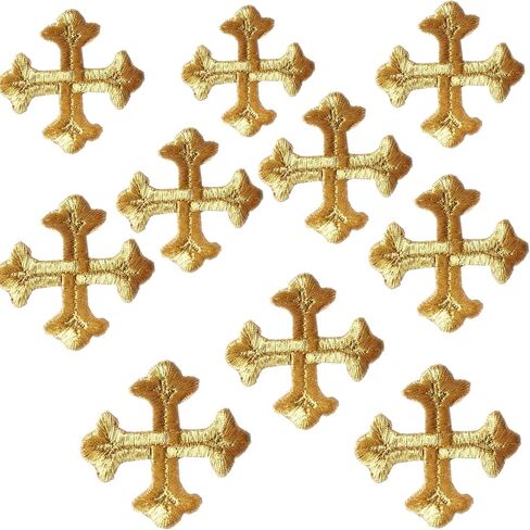 10 Pcs Decorative Cross Embroidered Patches Gold Silver Religious Applique Iron-on Emblems Patch Sewing DIY Clothing Jacket Hat Bag Jeans Craft Decor (Gold) in Saudi Arabia