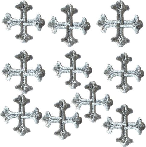 10 Pcs Decorative Cross Embroidered Patches Gold Silver Religious Applique Iron-on Emblems Patch Sewing DIY Clothing Jacket Hat Bag Jeans Craft Decor (Gold) in Saudi Arabia