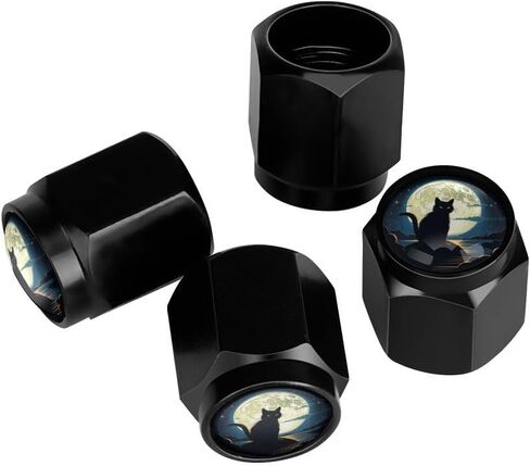 Black Cat Moon Tire Valve Stem Caps Aluminum Black Stem Tire Valve Caps Universal Stem Covers for Cars SUVs Trucks Bikes Motorcycles Bicycles (4 Pack) in Saudi Arabia