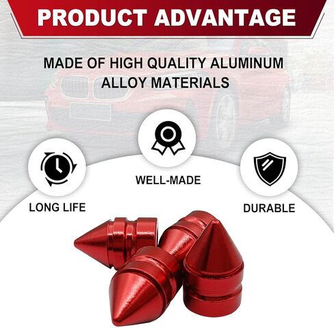 4 Pieces Premium Aluminum Alloy Tire Valve Caps Universal High Gloss Dust Proof Metal Tire Stem Covers for Car Truck SUV Motorcycle(Red) in Saudi Arabia