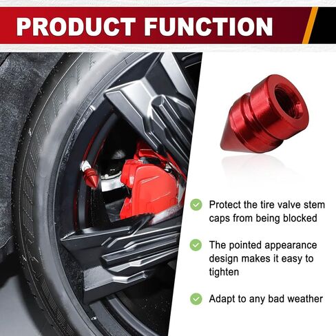 4 Pieces Premium Aluminum Alloy Tire Valve Caps Universal High Gloss Dust Proof Metal Tire Stem Covers for Car Truck SUV Motorcycle(Red) in Saudi Arabia