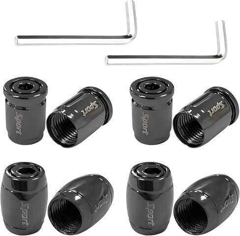 8 PCS Locking Tire Valve Stem Caps, Anti-Theft Auto Tire Air Cap Set with Rubber Seal & Wrench, Leakproof Dustproof Metal Tyre Valve Stem Cover for Cars Motorcycles Bicycles (A-Black＋B-Black) in Saudi Arabia