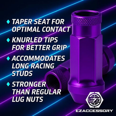 EZAccessory 12x1.5 صواميل موالف ممتدة 20 قطعة + مفتاح سباق أرجواني نهاية مفتوحة لتويوتا أفالون كامري كورولا هايلاندر عجلة ما بعد البيع in Kuwait