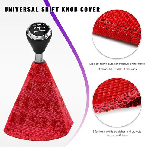 Car Shift Boot Cover, Waterproof Fabric Manual/Automatic Shift Knob Boot Racing Style Decor, Shifter Lever Knob Dust Cover Gear Gaiter Protector for Cars Trucks SUVs (Red) in Kuwait