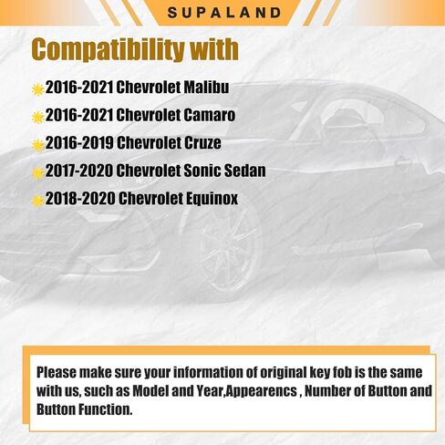 Supaland Key Fob Shell Case استبدال يناسب تشيفي ماليبو كامارو شيفروليه كروز 2016 2017 2018 2019 2020 2021 بدون مفتاح مفتاح بعيد الإسكان 4 أزرار HYQ4EA HYQ4AA in Kuwait