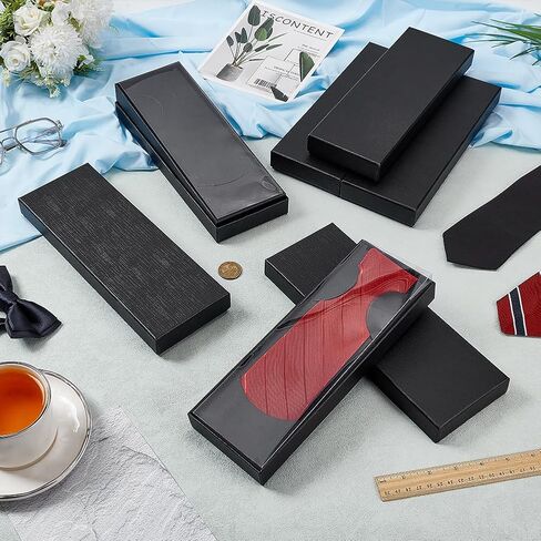 6 قطع من صناديق ربط الهدايا من FINGERINSPIRE مقاس 10.43 × 3.82 × 1.26 بوصة، صناديق تخزين من الورق المقوى مستطيلة سوداء مع أغطية للرجال والنساء، صندوق تغليف هدايا لعيد الحب وحفلات الزفاف in Kuwait