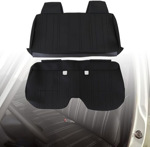 SecosAutoparts Front Bench Seat with Molded Headrest Front Bottom and Top Lean Back Black Leather Seat Covers Compatible with Toyota Pickup Hilux 1987 1988 1989 1990 1991 1992 1993 1994 in Kuwait