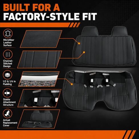 SecosAutoparts Front Bench Seat with Molded Headrest Front Bottom and Top Lean Back Black Leather Seat Covers Compatible with Toyota Pickup Hilux 1987 1988 1989 1990 1991 1992 1993 1994 in Kuwait