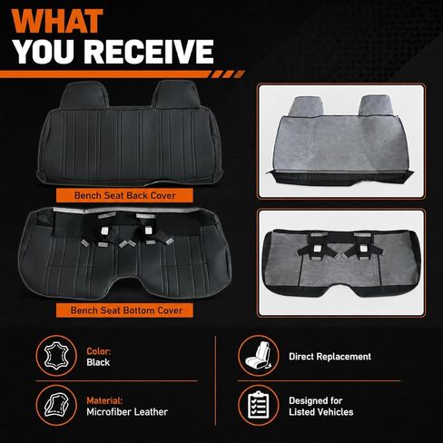 SecosAutoparts Front Bench Seat with Molded Headrest Front Bottom and Top Lean Back Black Leather Seat Covers Compatible with Toyota Pickup Hilux 1987 1988 1989 1990 1991 1992 1993 1994 in Kuwait