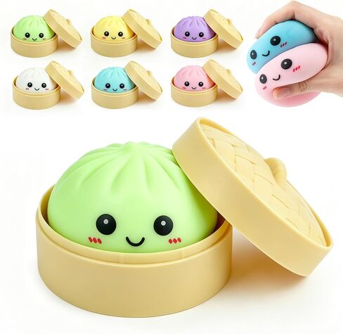 Dumpling Squishy, Colorful Squishy Dumpling Stress Balls, Soft Squeeze Fidget Sensory Toys with Food Steamer, Stretchy Desk Toys for Adults Teens Stress Relief (Pink) in Saudi Arabia