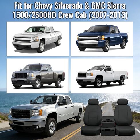 Front Seat Covers for Chevy Silverado & GMC Sierra 1500/2500HD Crew Cab 2007-2013 Durable Composite Sponge Fabric Foam Padded - Black in Saudi Arabia