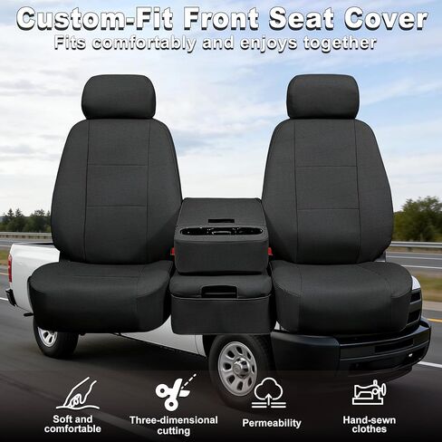 Front Seat Covers for Chevy Silverado & GMC Sierra 1500/2500HD Crew Cab 2007-2013 Durable Composite Sponge Fabric Foam Padded - Black in Saudi Arabia