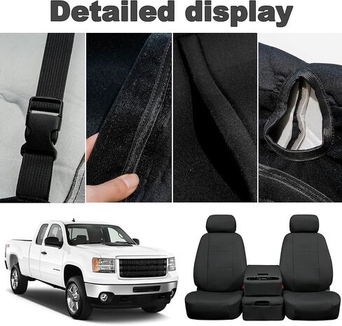 Front Seat Covers for Chevy Silverado & GMC Sierra 1500/2500HD Crew Cab 2007-2013 Durable Composite Sponge Fabric Foam Padded - Black in Saudi Arabia