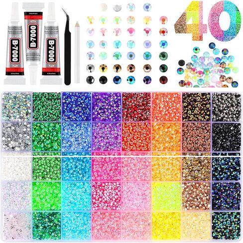 40 Colors Resin Jelly Rhinestones for Bedazzling, 3mm 32000 Pcs Flatback Gems for Crafting,Rhinestone Kit with B7000 Glue for Nail Rhinestones, Shoes, Crafts, Diamond Art & DIY Bedazzler Projects in Kuwait