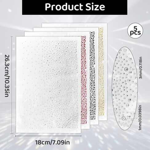 12 Sheets Multi-Color Iron on Rhinestone Transfers, 4 Colors Gold Silver Black Red 2mm & 3.5mm Glitter Hotfix Crystal Decals, Flat Round Diamond Patches for Clothing DIY Crafts Embellishment in Kuwait
