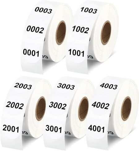 5 Rolls Consecutive Number 0001 to 5000 Label Bundle - 5000 PCS 1" White Round Sequential Number Label Stickers for Inventory Counting, Warehouse or Factory, 1000 Count/Roll in Kuwait