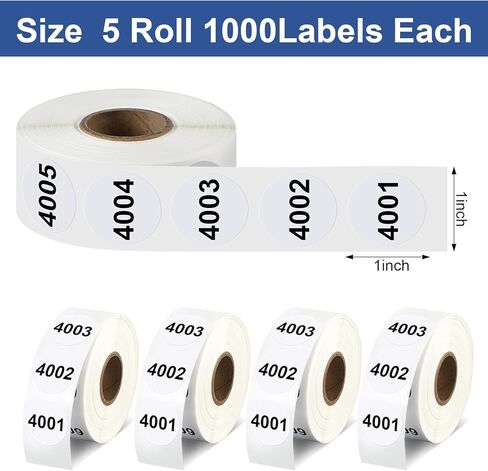 5 Rolls Consecutive Number 0001 to 5000 Label Bundle - 5000 PCS 1" White Round Sequential Number Label Stickers for Inventory Counting, Warehouse or Factory, 1000 Count/Roll in Kuwait