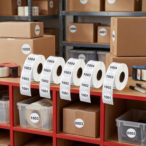5 Rolls Consecutive Number 0001 to 5000 Label Bundle - 5000 PCS 1" White Round Sequential Number Label Stickers for Inventory Counting, Warehouse or Factory, 1000 Count/Roll in Kuwait