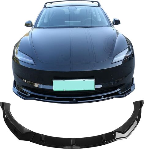 IKON MOTORSPORTS Front Bumper Lip, Compatible with 2024-2026 Tesla Model 3, IKON Style Gloss Black Injection PP Air Dam Chin Spoiler Protector Splitter 3PCS in Kuwait