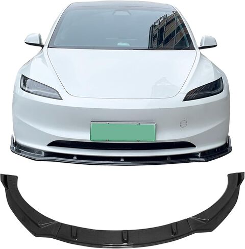IKON MOTORSPORTS Front Bumper Lip, Compatible with 2024-2026 Tesla Model 3, IKON Style Gloss Black Injection PP Air Dam Chin Spoiler Protector Splitter 3PCS in Kuwait