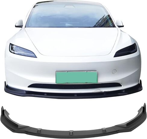 IKON MOTORSPORTS Front Bumper Lip, Compatible with 2024-2026 Tesla Model 3, IKON Style Gloss Black Injection PP Air Dam Chin Spoiler Protector Splitter 3PCS in Kuwait