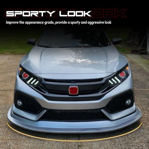 حافة ممتصة للصدمات الأمامية، متوافقة مع 2017-2021 Honda Civic Hatchback & 2017-2020 Honda Civic Si Coupe Sedan، مقسم سبويلر للشفاه الأمامي من البولي يوريثان طراز MDA، أسود غير مطلي، قطعة واحدة in Kuwait