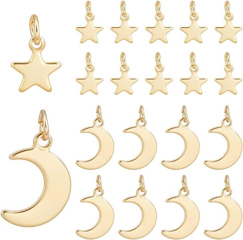 Star Moon Charms Real 18K Gold Plated Five-pointed Star Dangle Metal Pendant with Jump Rings for Jewelry Making Necklaces Bracelet DIY Crafts in Saudi Arabia