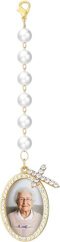 Wedding Bouquet Photo Charms with Pearl Lobster Clasp Bridal Bouquet Photo Charms for Wedding Memory Gold Cross Pearl Pendant Gifts for Bridal Shower Party Decor in Kuwait