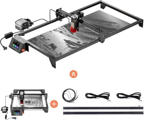 Longer RAY5 20000mW Laser Engraver Bundle with Air Assist Kit & Y-Axis Extension Kit, 15.7"x33.5" Engraving Area, DIY Cutting Tool for Metal, Acrylic, Wood, Glass, Leather - High Precision, Class IV in Kuwait
